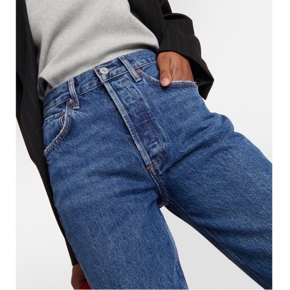 AGOLDE 90s High Rise Medium Wash Denim Button Fly Ankle Crop Straight Jeans 27 - Picture 3 of 13